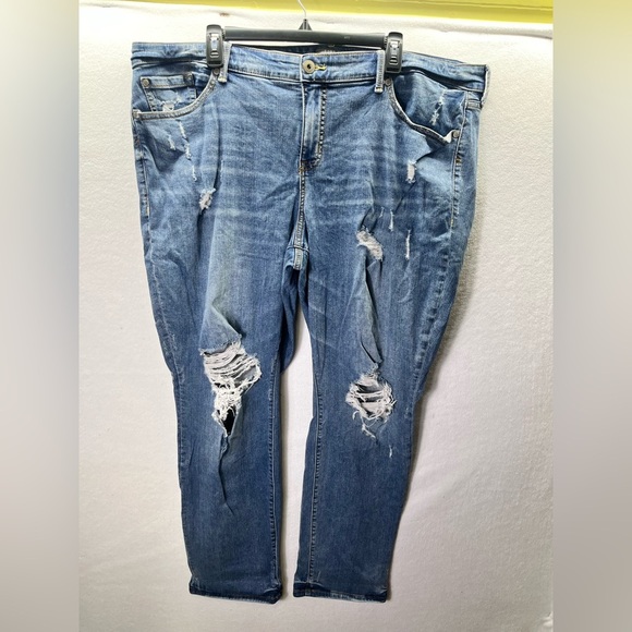 torrid Denim - Torrid Distressed Boyfriend Straight Jeans Womens 22W Plus Tall Blue Denim 2469